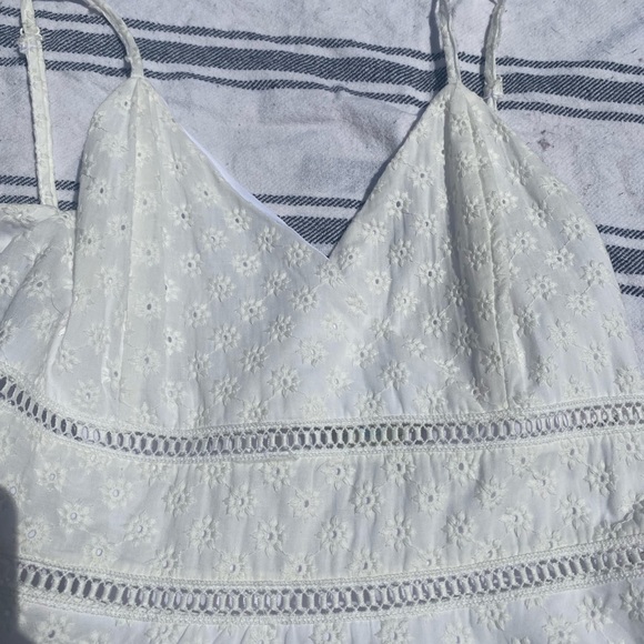 Spaghetti Strap Eyelet Mini Summer Dress White - Picture 3 of 7